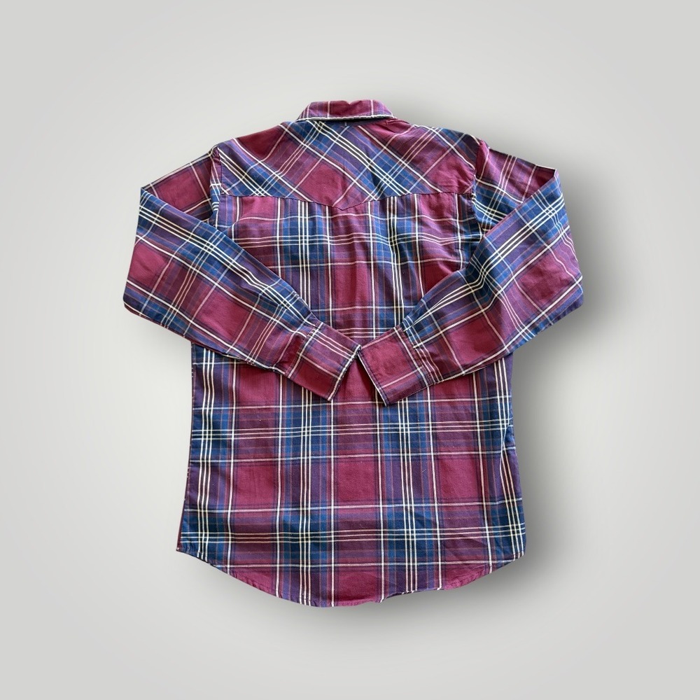 Bit & Bridle Western Pearl Snap Shirt Mens Medium Burgundy Plaid Cowboy Rodeo - Picture 3 of 8